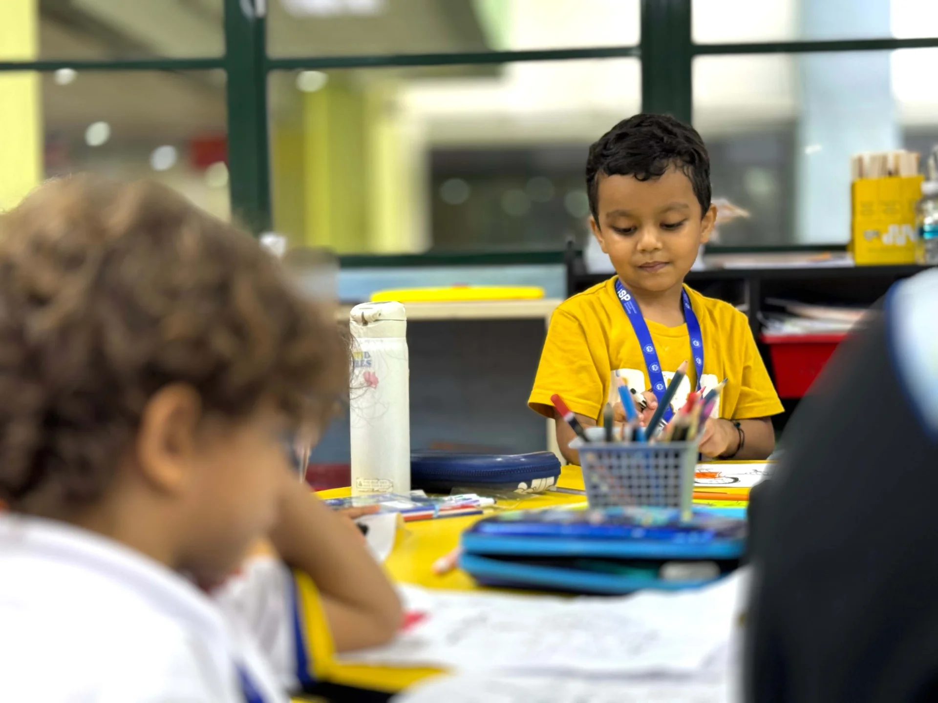 Young student drawing