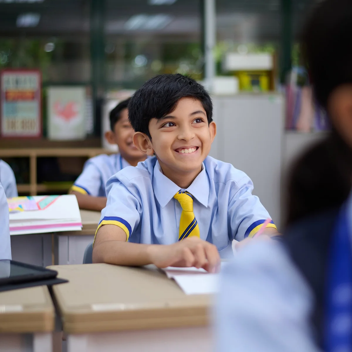 Young student smiling during a lesson