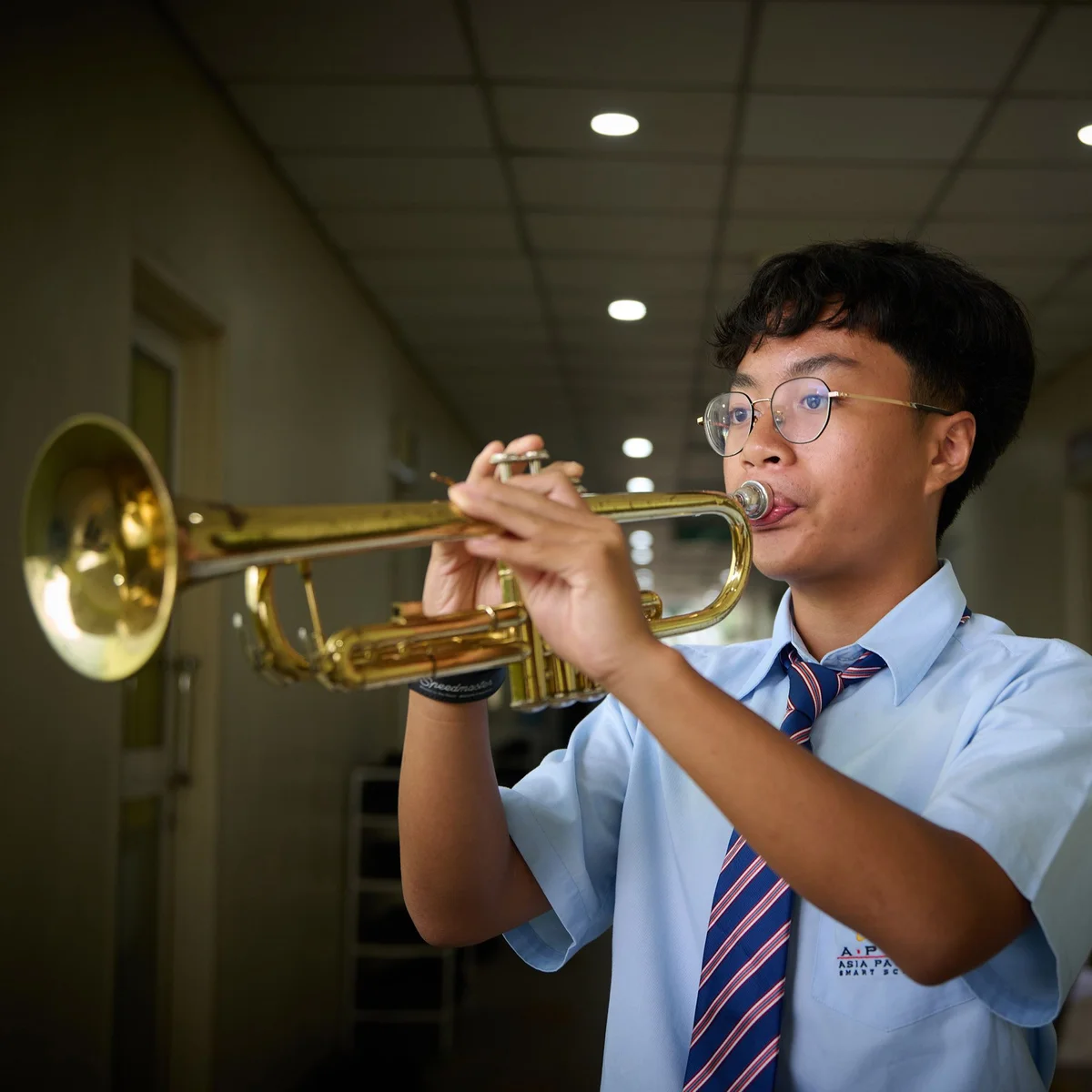Student playing the trumpet